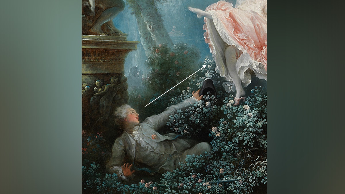 The man looking under the woman's skirt in The Swing painting.