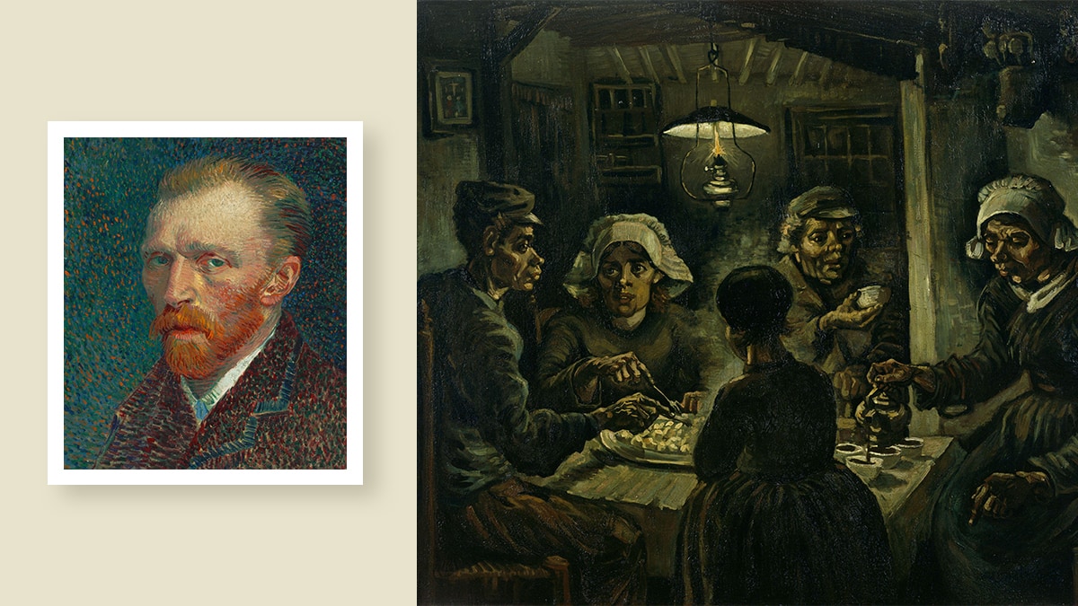 Famous figurative artist vincent Van Gogh and his famous artwork the potato eaters