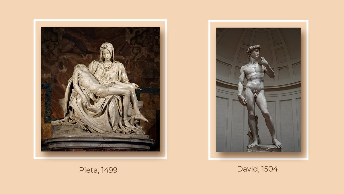 Famous sculpture Pieta and David by Michelangelo