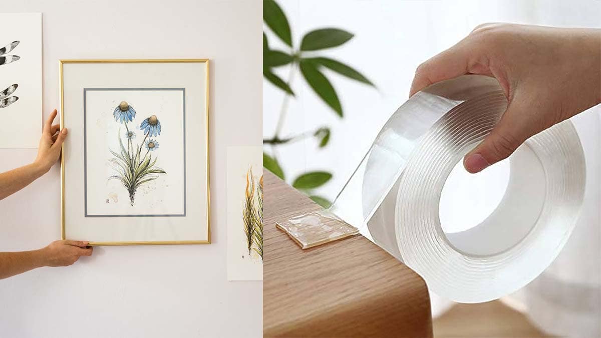 hang a painting without nail with an adhesive silicone tape
