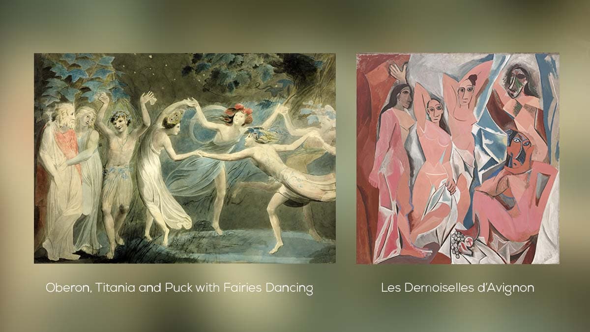 "Oberon, Titania and Puck with Fairies Dancing" and "Les Demoiselles d’Avignon" painting