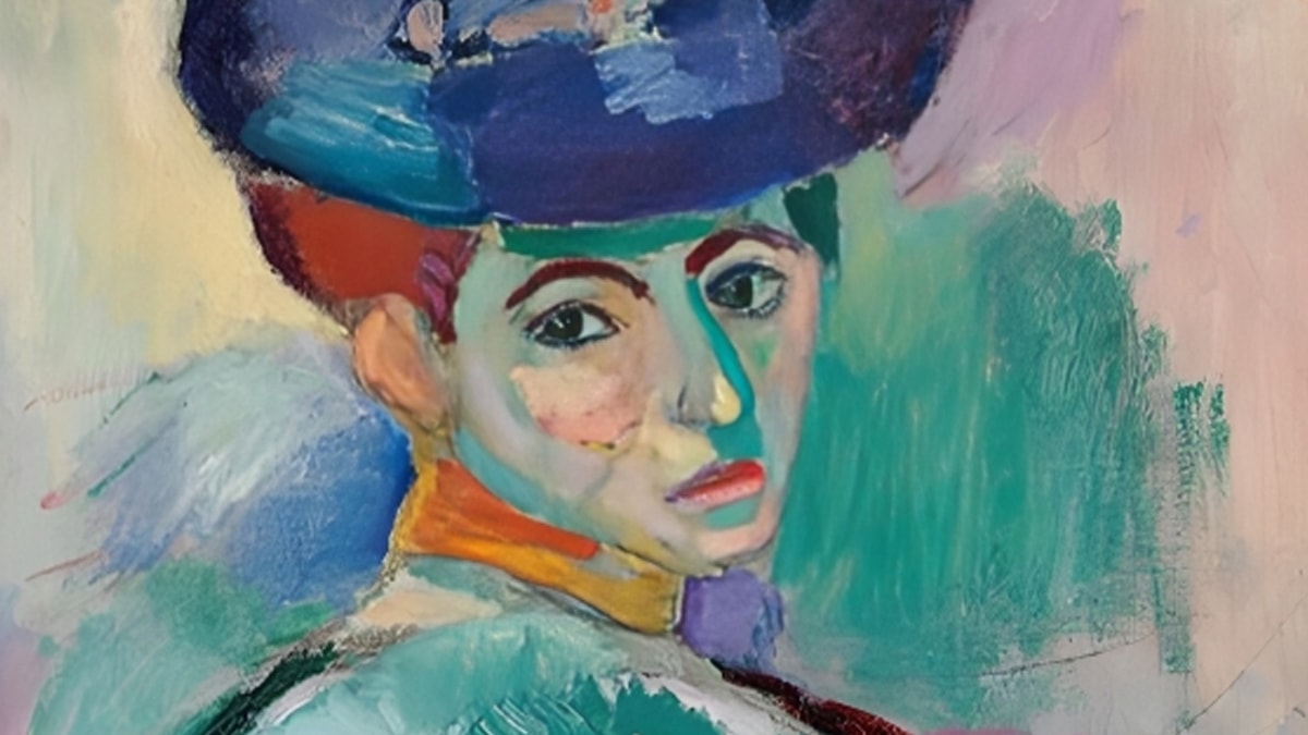 a closer shot of Henri's woman with a hat