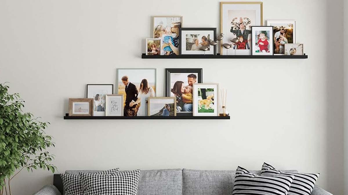 floating shelves to showcase paintings