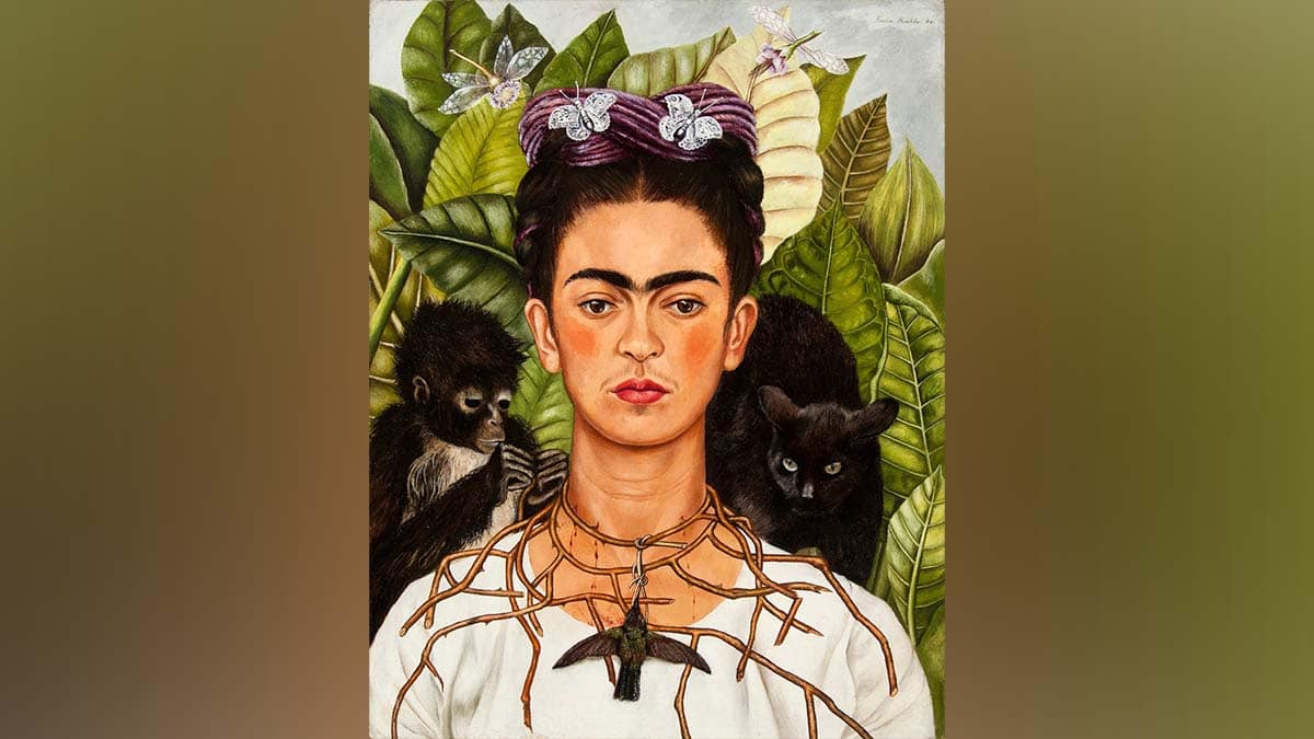 The Self Portrait with Thorn Necklace and Hummingbird painting