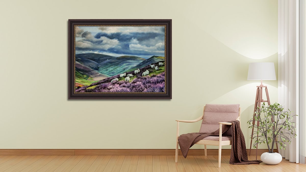landscape painting hung on a wall