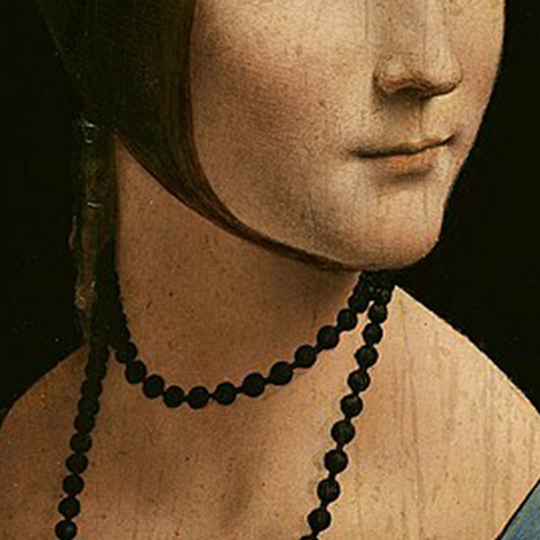 Close up look on smile from Da Vinci's Lady with an Ermine painting 