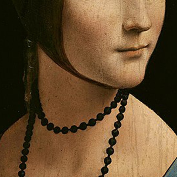 Close up look on smile from Da Vinci's Lady with an Ermine painting