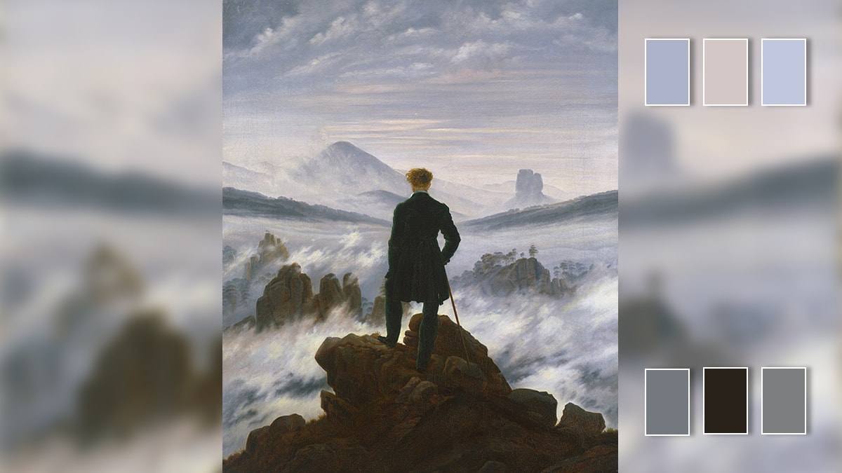 image of wanderer above the sea of fog with color palette