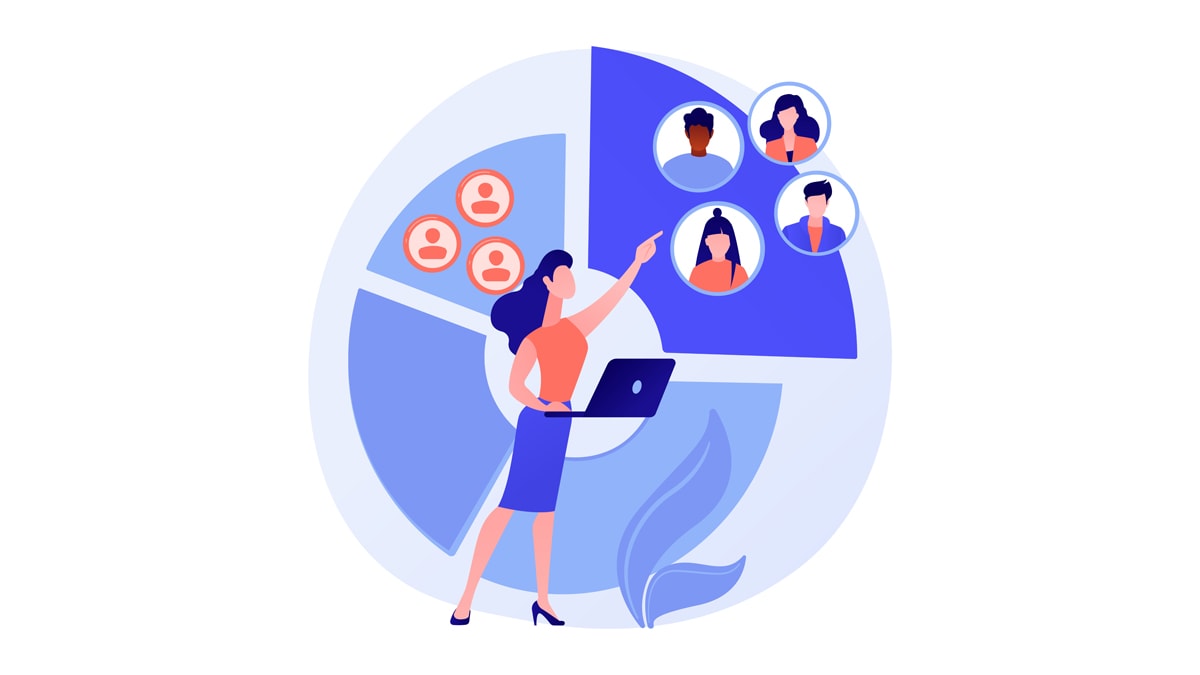 Illustration of woman looking at her online contacts
