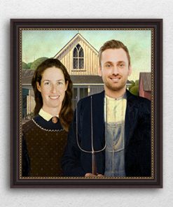 Custom portrait of a couple resembling the famous painting American Gothic
