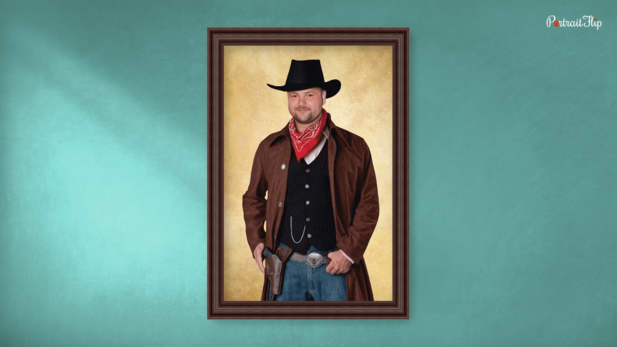 A royal painting of a man in a Cowboy costume
