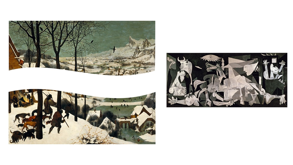 The Hunters in the Snow and Guernica artworks