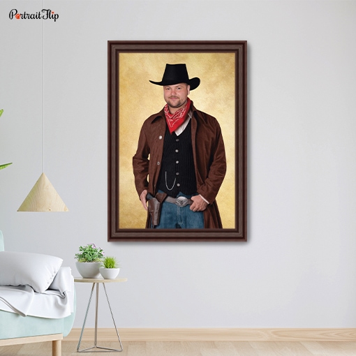 Royal Painting of a man in a Cowboy Costume mounted on wall