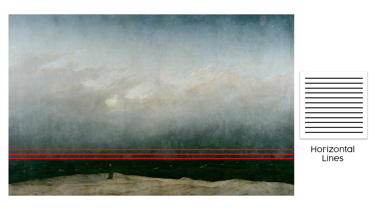 Painting The Monk by the Sea by Caspar David showing horizontal lines