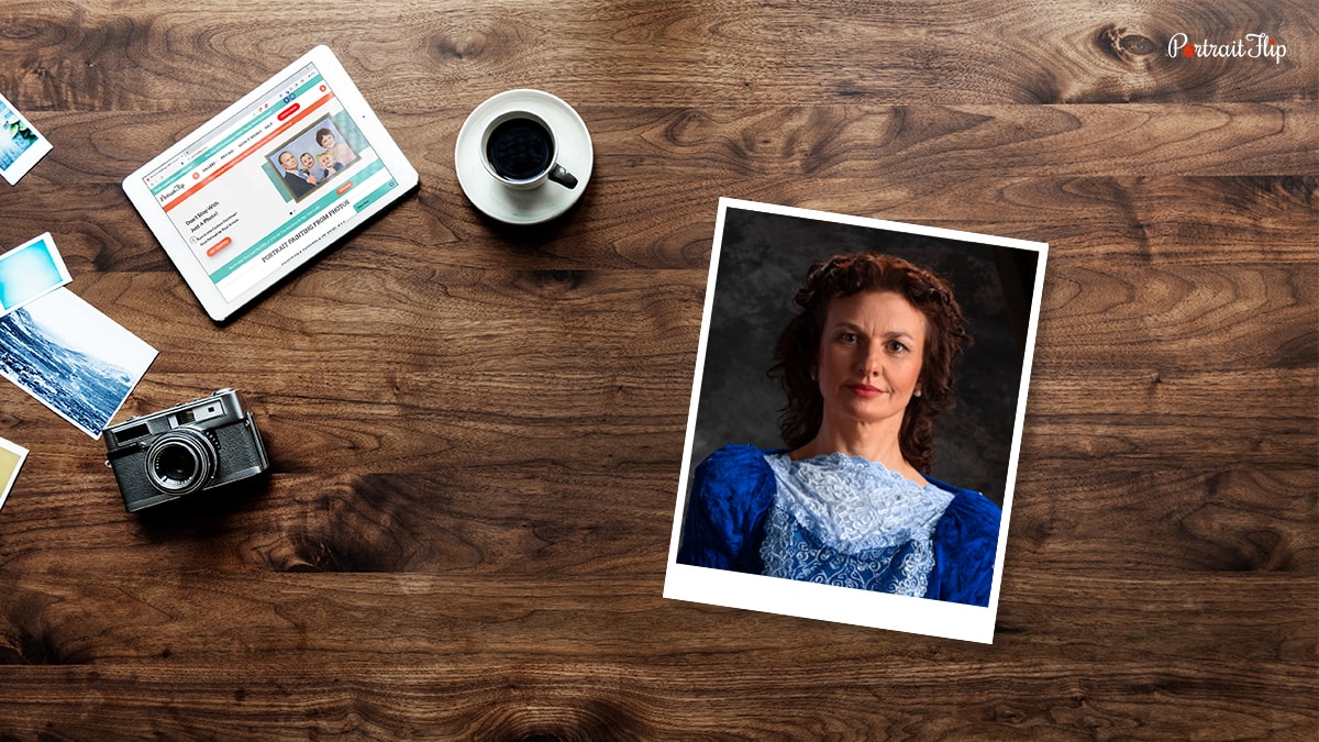 Photograph of a woman placed on a table