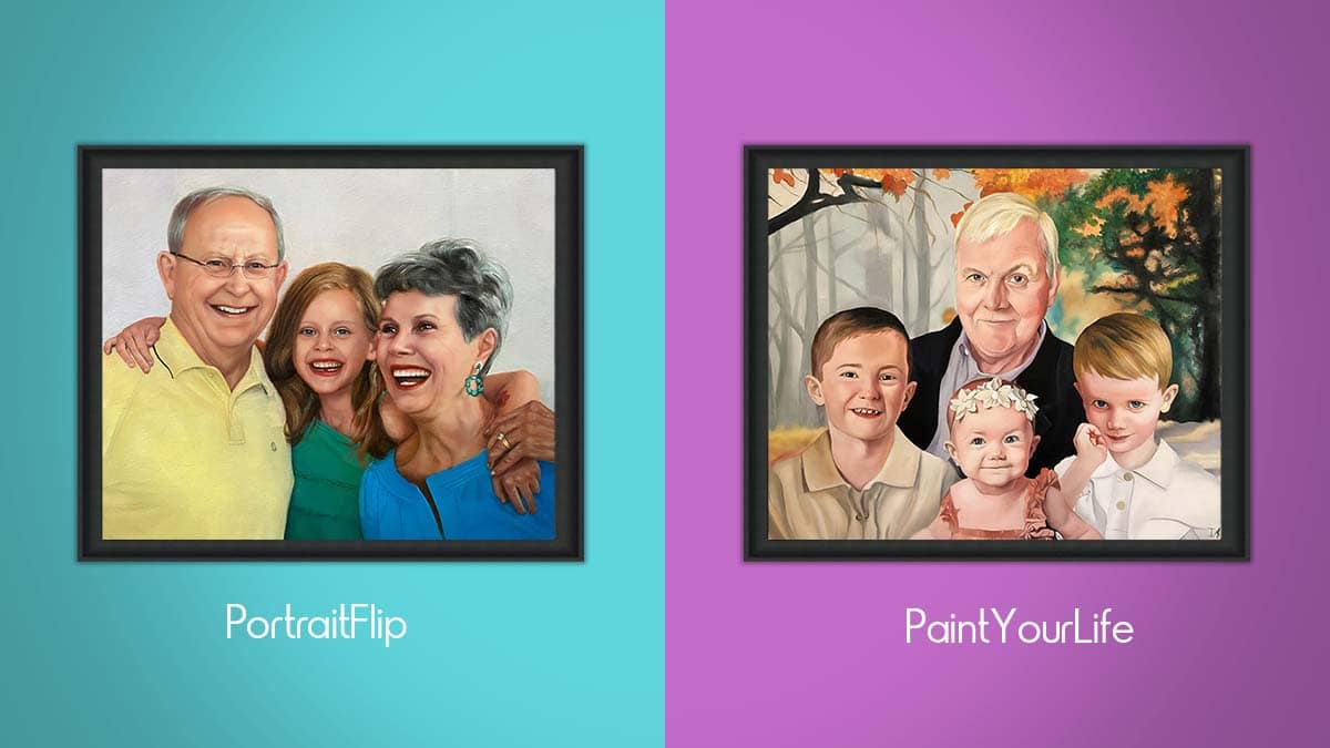 Comparison between Grandparents and Grandchildren Painting by PortraitFlip vs. PaintYourLife™