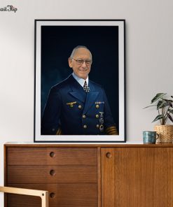 Portrait of an old man in Commander costume placed on a table