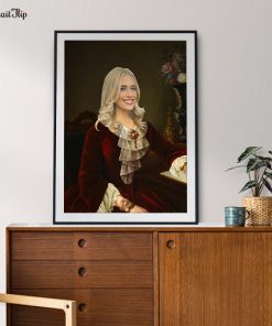 A handmade portrait of a woman in Royal Princess outfit is placed on table