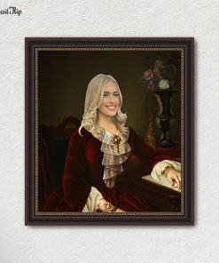 Handmade Portrait of a woman in Royal Princess outfit mounted on wall