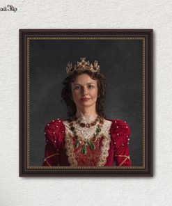 Royal Portrait of a woman dressed as Queen mounted on texture wall