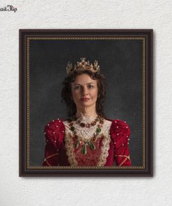 Royal Portrait of a woman dressed as Queen mounted on texture wall