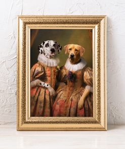 Royal Portrait of two dogs dressed as mistresses