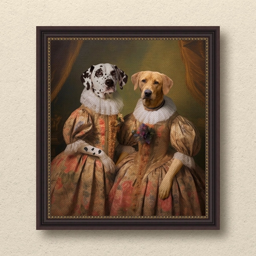 Royal Pet Portrait of two dogs dressed as mistresses