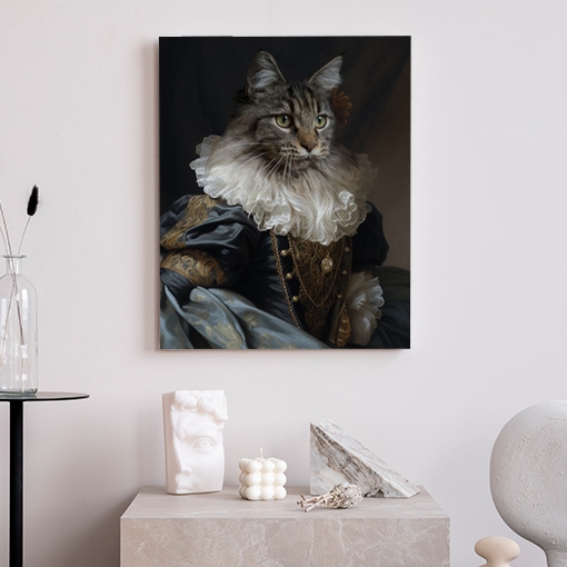 Royal Pet Portrait of a cat as a sassy queen mounted on wall