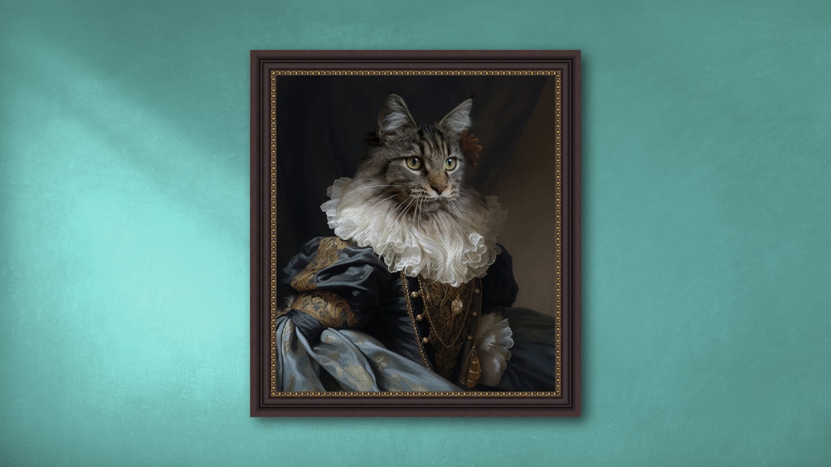 Royal Portrait of a cat dressed as a Sassy Queen