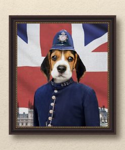 Portrait of a dog dressed as sergeant