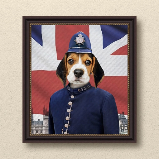 Portrait of a dog dressed as sergeant