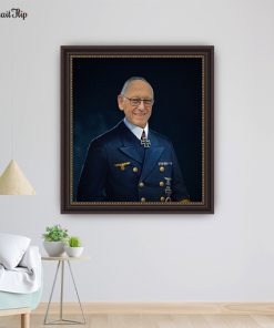 Portrait of an old man in Commander costume mounted on wall