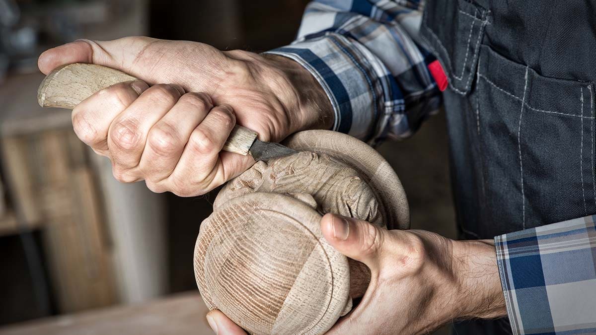 a close shot of wood carving