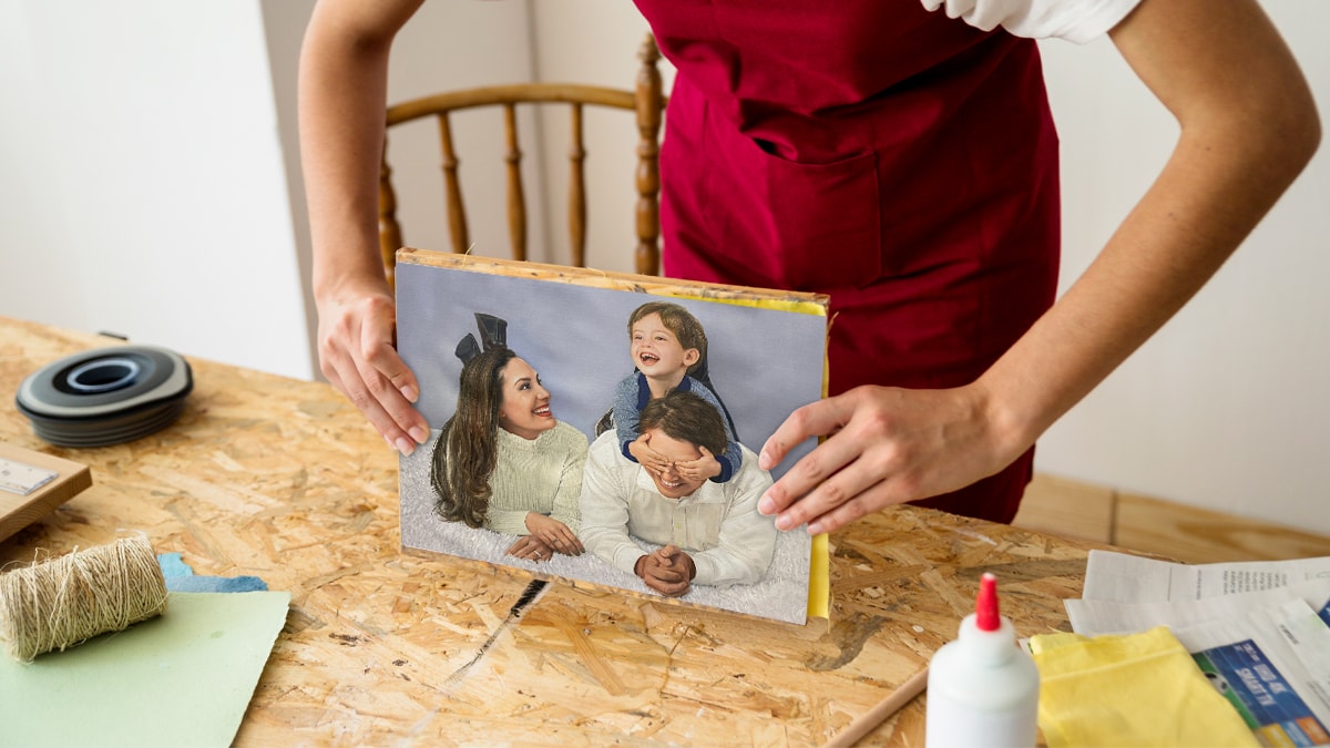 A painter packing their painting.