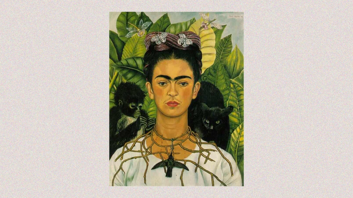 Frida Kahlo’s self-portrait, “Necklace of Thorns and Hummingbird”
