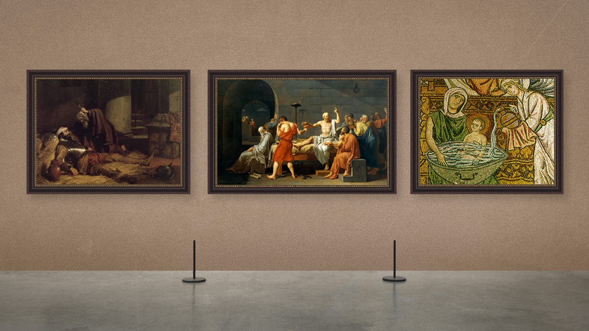 Three of the famous paintings in a mockup