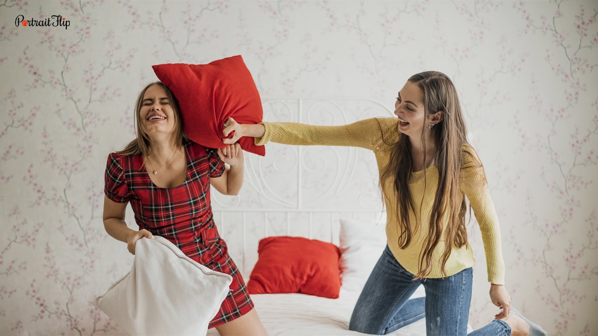 classic pillowfight pose with bestfriends