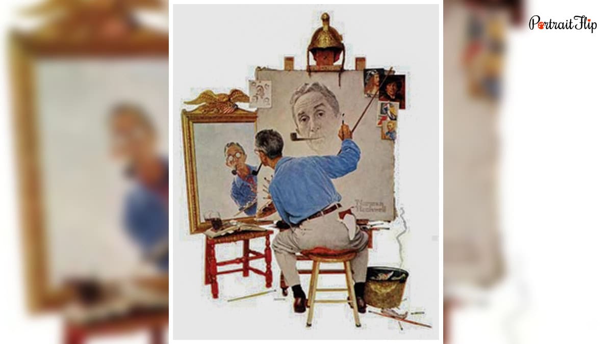 triple self portrait by norman rockwell