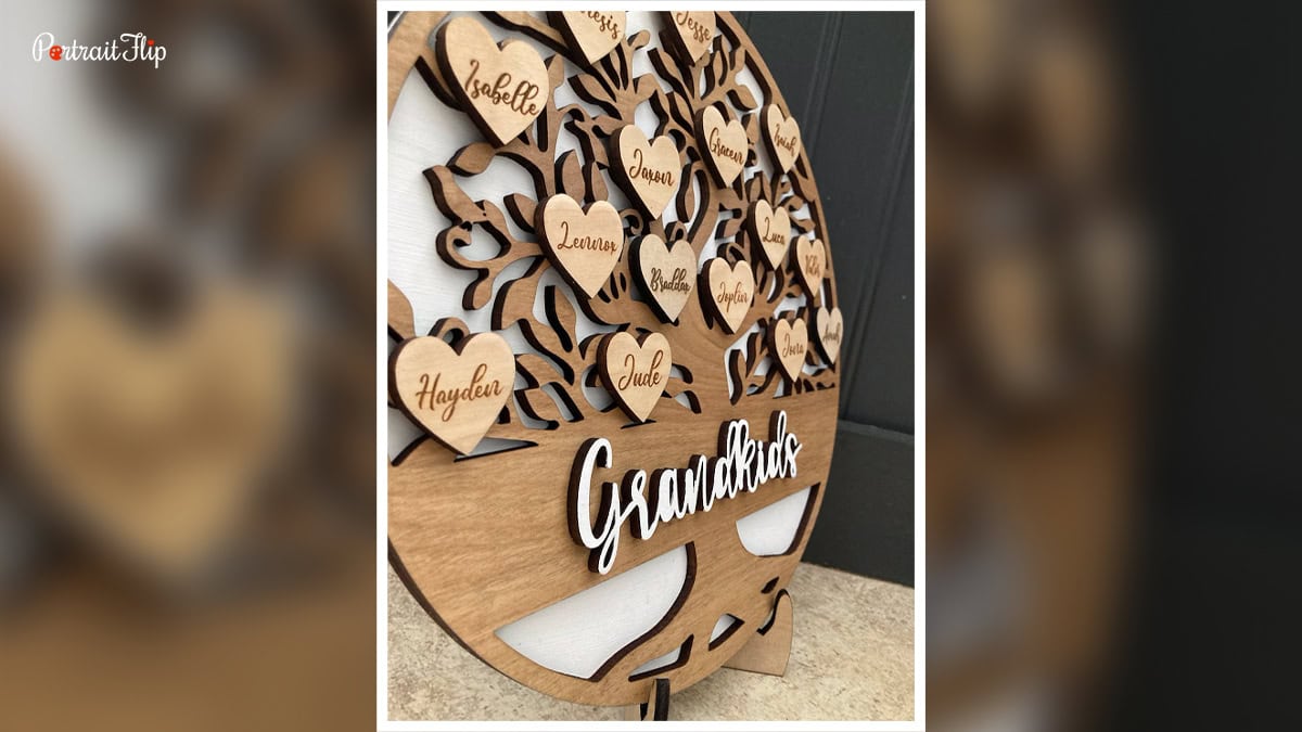 Carved on wood family tree