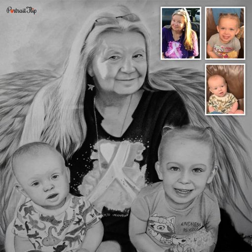 handmade memorial portrait with wings