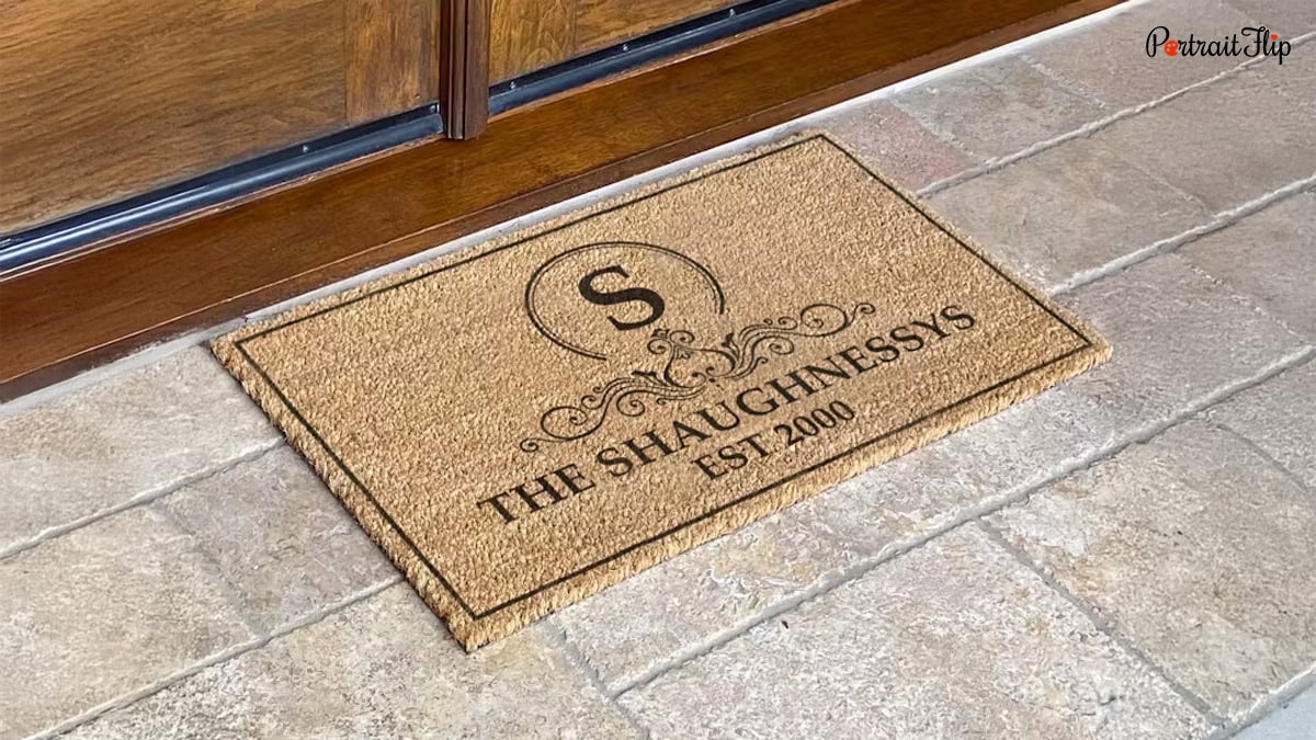 A doormat with family name on it