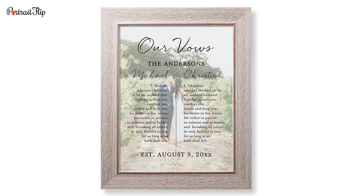 Framed wedding vows