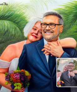 Hugging Couple Wedding Oil Portraits