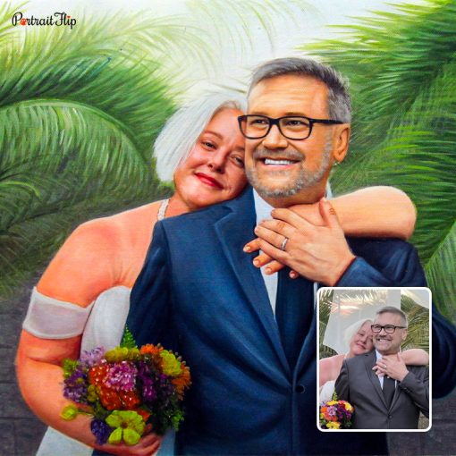 Hugging Couple Wedding Oil Portraits