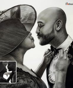 Kissing Couple Wedding Charcoal Portraits