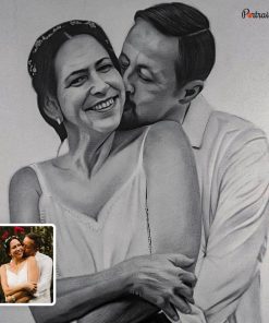 Kissing Couple Wedding Pencil Portraits