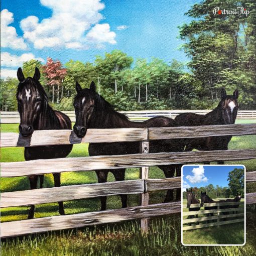 Three Horse Acrylic Portraits
