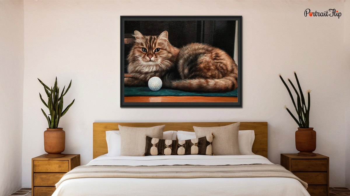 a cat portrait on a wall