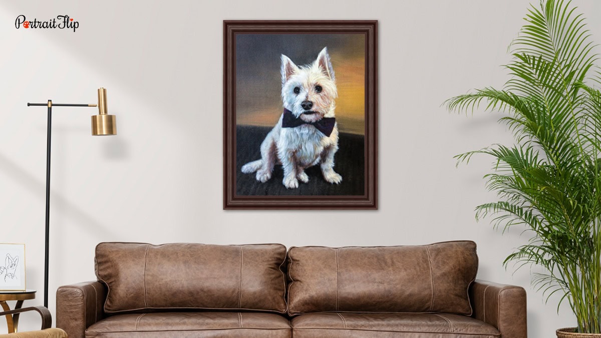 a dog portrait on a wall