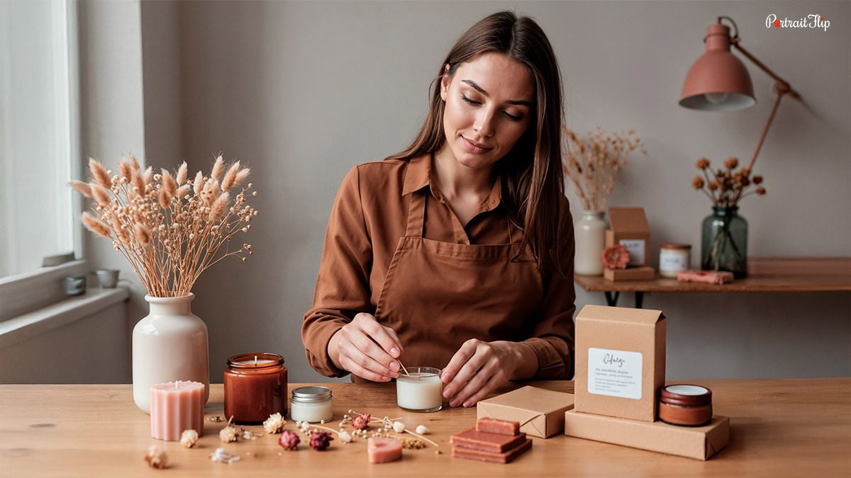a beautiful woman making a candle